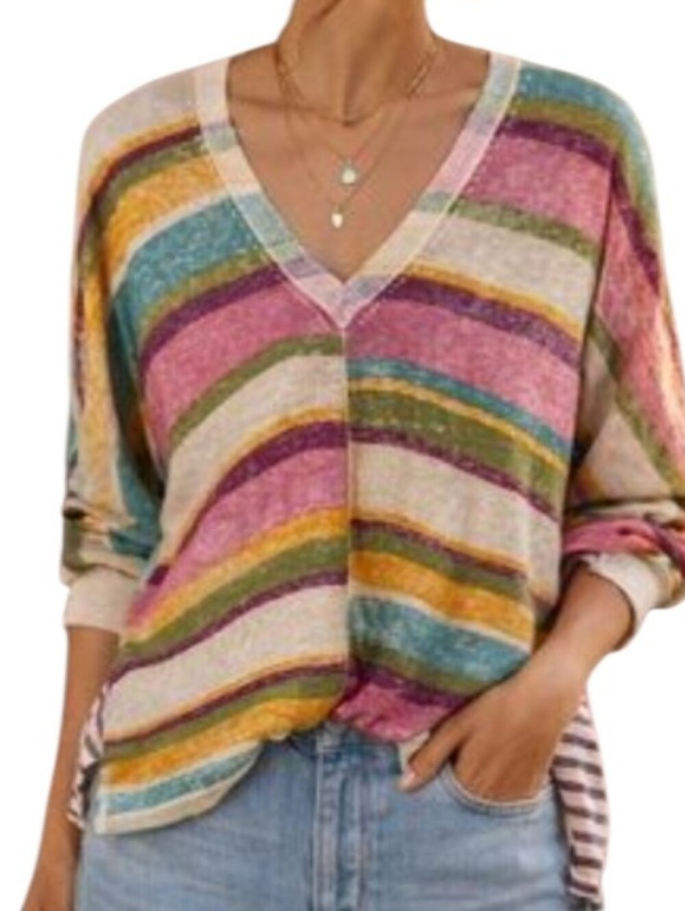 Sundance Johanna Striped Multi-Color V-Neck Pullover Sweater